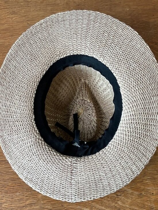 C.C Fedora Knitted Hat - Natural Beige with Dark leather Band. Adjustable - Picture 7 of 8